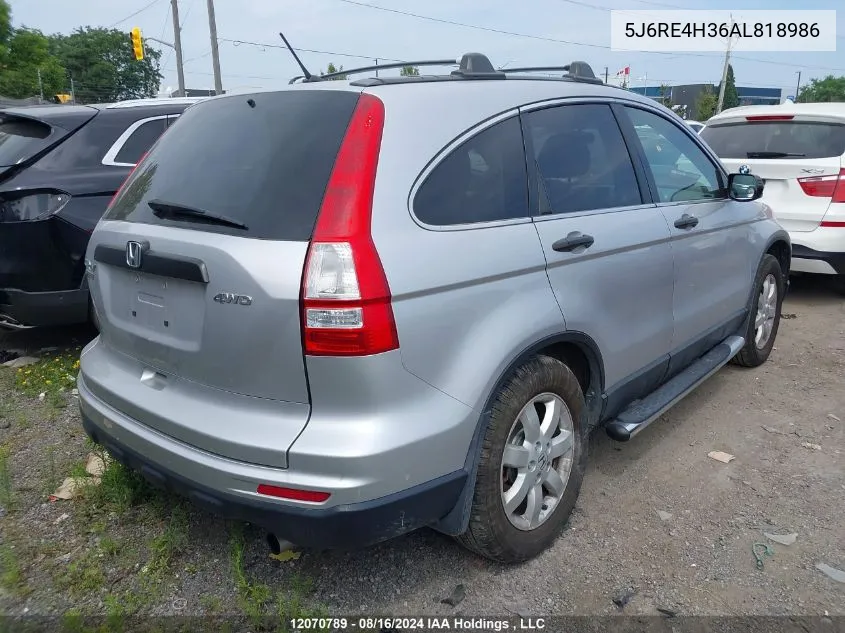 2010 Honda Cr-V Lx VIN: 5J6RE4H36AL818986 Lot: 12070789