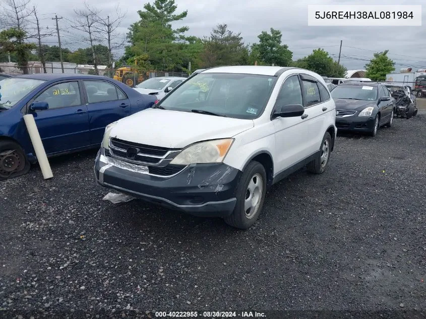 2010 Honda Cr-V Lx VIN: 5J6RE4H38AL081984 Lot: 40222955