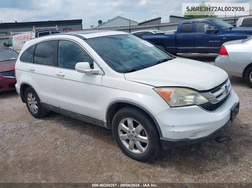 2010 Honda Cr-V Ex-L VIN: 5J6RE3H72AL002936 Lot: 40258251