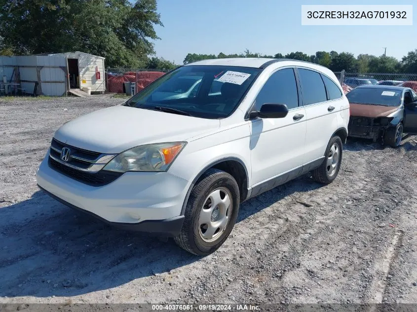 2010 Honda Cr-V Lx VIN: 3CZRE3H32AG701932 Lot: 40376061