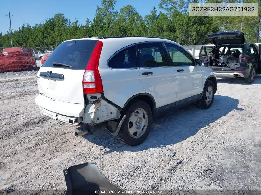 2010 Honda Cr-V Lx VIN: 3CZRE3H32AG701932 Lot: 40376061