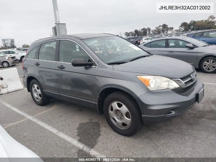 2010 Honda Cr-V Lx VIN: JHLRE3H32AC012002 Lot: 40395778