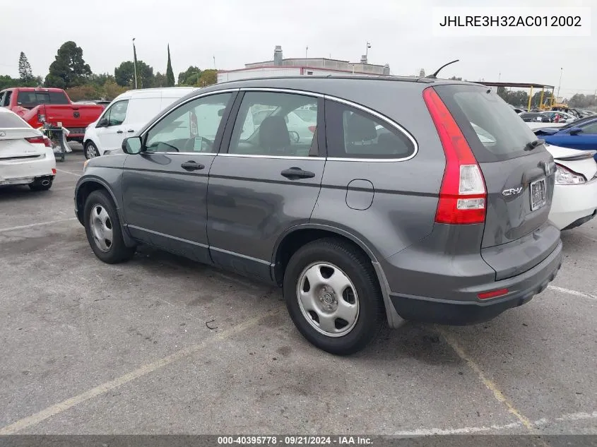 2010 Honda Cr-V Lx VIN: JHLRE3H32AC012002 Lot: 40395778