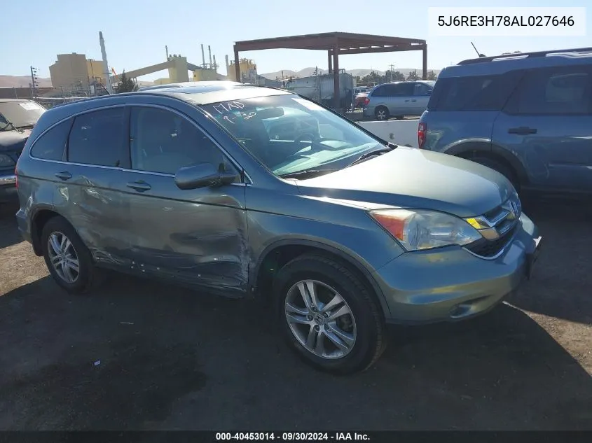 2010 Honda Cr-V Ex-L VIN: 5J6RE3H78AL027646 Lot: 40453014