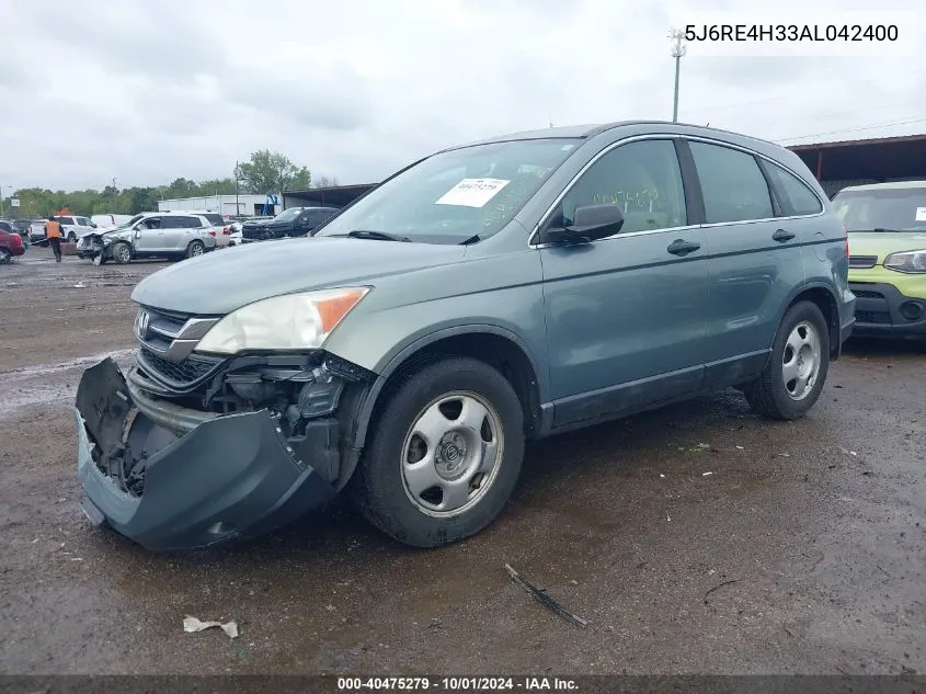 2010 Honda Cr-V Lx VIN: 5J6RE4H33AL042400 Lot: 40475279