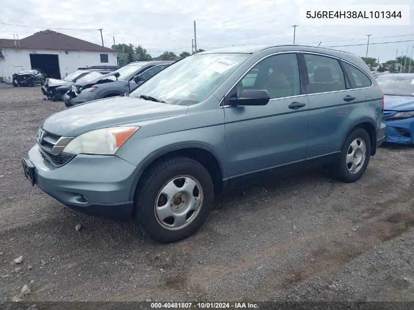 2010 Honda Cr-V Lx VIN: 5J6RE4H38AL101344 Lot: 40481807