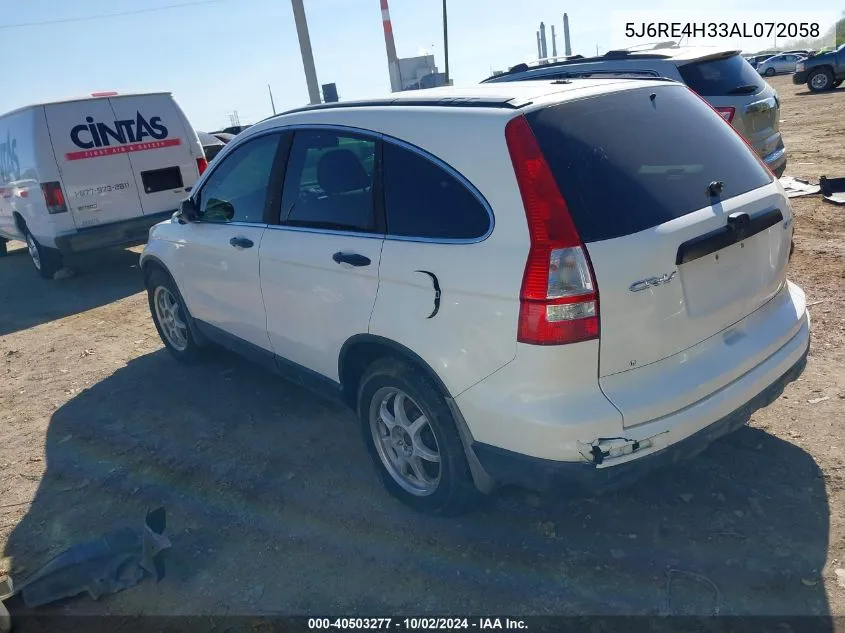 2010 Honda Cr-V Lx VIN: 5J6RE4H33AL072058 Lot: 40503277