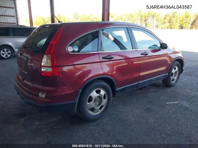 2010 Honda Cr-V Lx VIN: 5J6RE4H36AL043587 Lot: 40531615