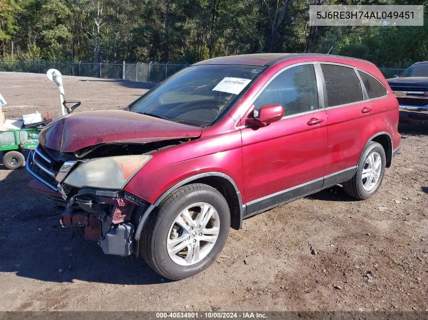 2010 Honda Cr-V Ex-L VIN: 5J6RE3H74AL049451 Lot: 40534901