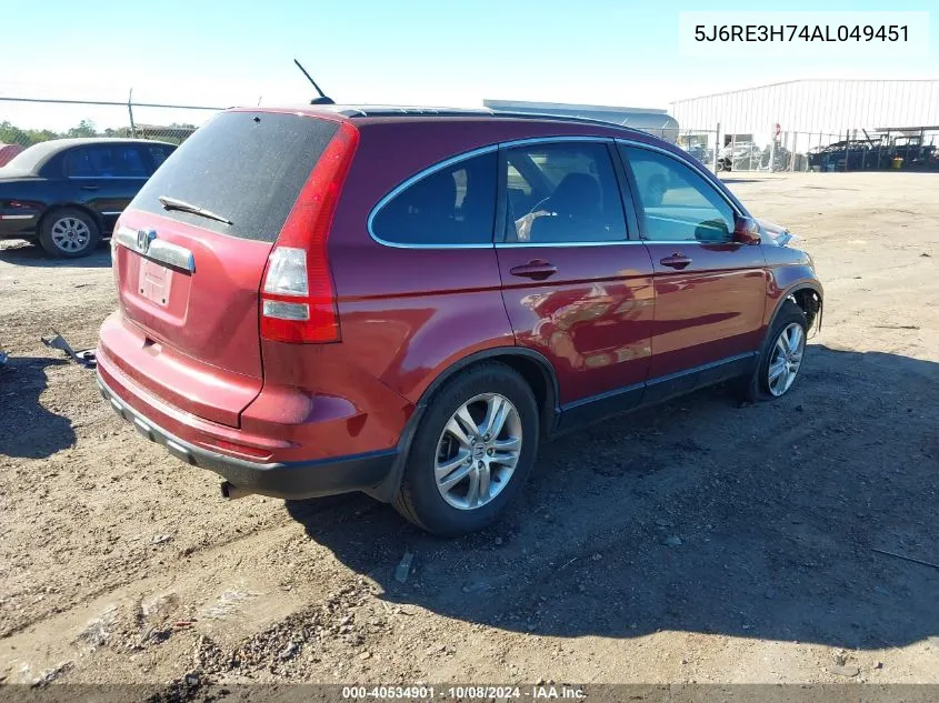 2010 Honda Cr-V Ex-L VIN: 5J6RE3H74AL049451 Lot: 40534901