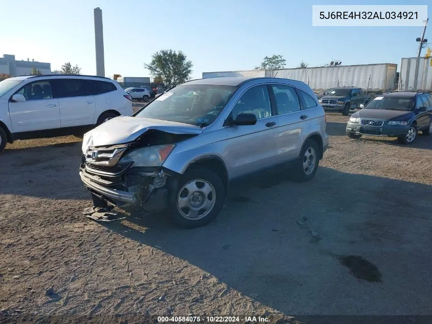 2010 Honda Cr-V Lx VIN: 5J6RE4H32AL034921 Lot: 40584075