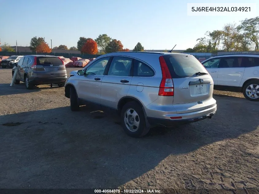 2010 Honda Cr-V Lx VIN: 5J6RE4H32AL034921 Lot: 40584075