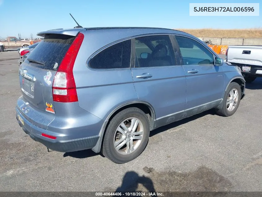 2010 Honda Cr-V Ex-L VIN: 5J6RE3H72AL006596 Lot: 40644406