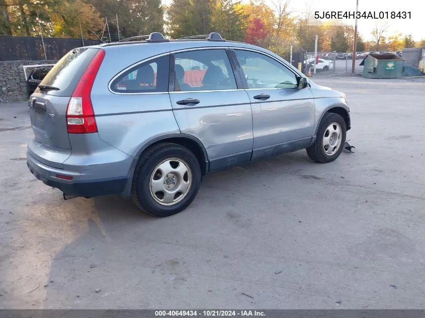 2010 Honda Cr-V Lx VIN: 5J6RE4H34AL018431 Lot: 40649434