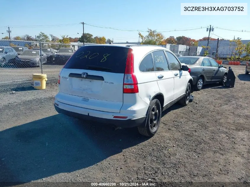 2010 Honda Cr-V Lx VIN: 3CZRE3H3XAG703752 Lot: 40660208