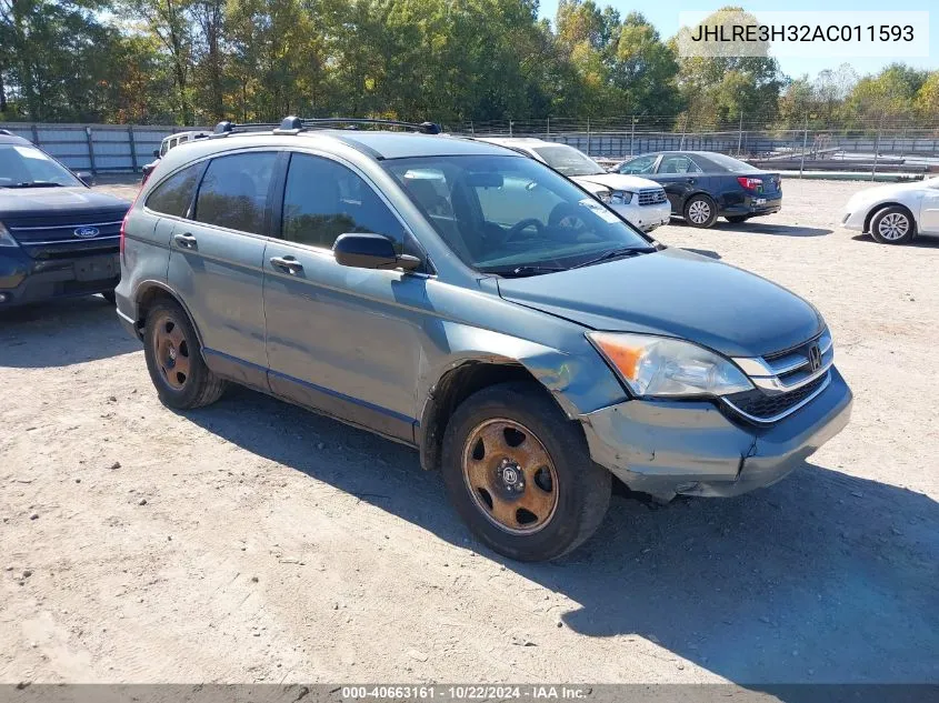 2010 Honda Cr-V Lx VIN: JHLRE3H32AC011593 Lot: 40663161