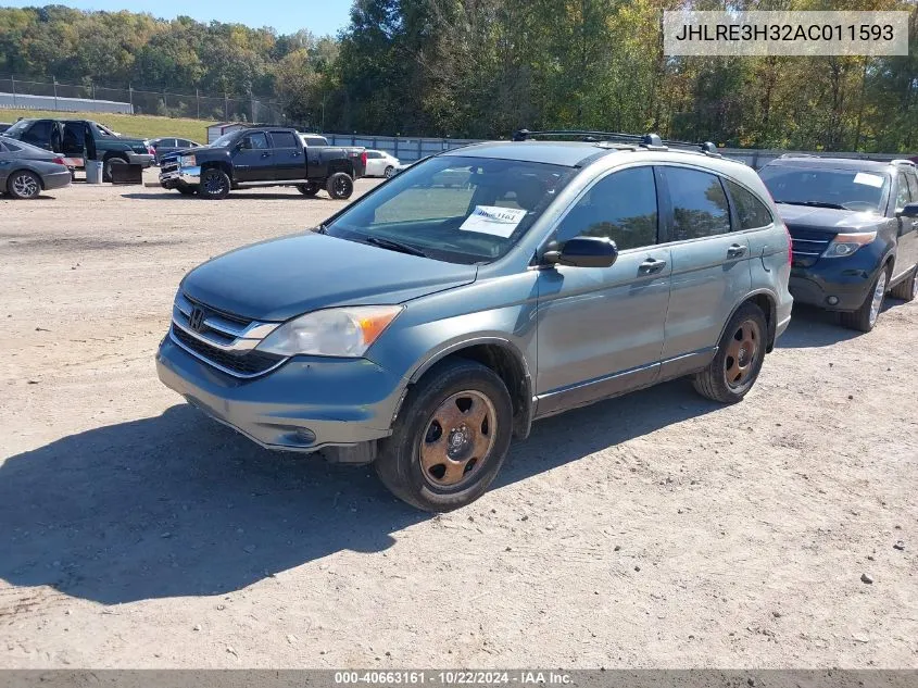 2010 Honda Cr-V Lx VIN: JHLRE3H32AC011593 Lot: 40663161