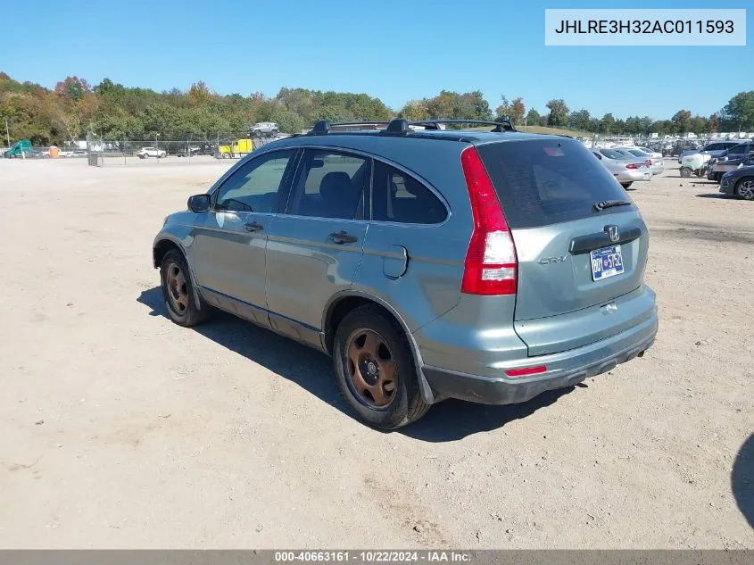 2010 Honda Cr-V Lx VIN: JHLRE3H32AC011593 Lot: 40663161