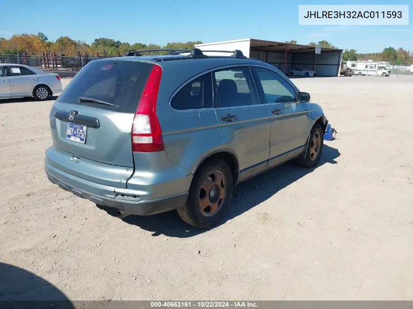 2010 Honda Cr-V Lx VIN: JHLRE3H32AC011593 Lot: 40663161