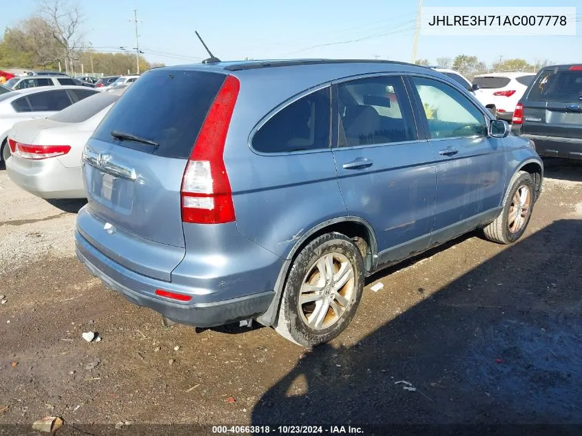 2010 Honda Cr-V Ex-L VIN: JHLRE3H71AC007778 Lot: 40663818