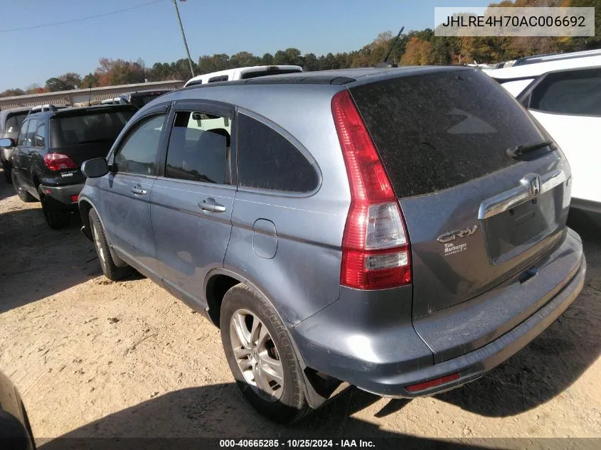 2010 Honda Cr-V Ex-L VIN: JHLRE4H70AC006692 Lot: 40665285