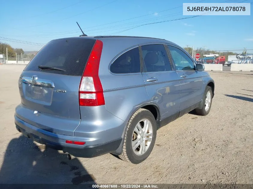 2010 Honda Cr-V Ex-L VIN: 5J6RE4H72AL078078 Lot: 40667688