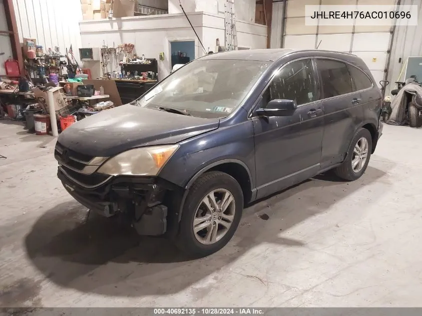 2010 Honda Cr-V Ex-L VIN: JHLRE4H76AC010696 Lot: 40692135