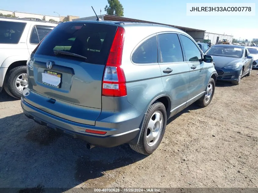 2010 Honda Cr-V Lx VIN: JHLRE3H33AC000778 Lot: 40700628