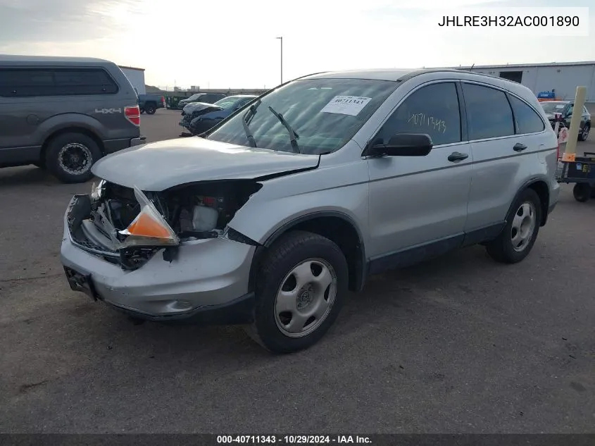 2010 Honda Cr-V Lx VIN: JHLRE3H32AC001890 Lot: 40711343