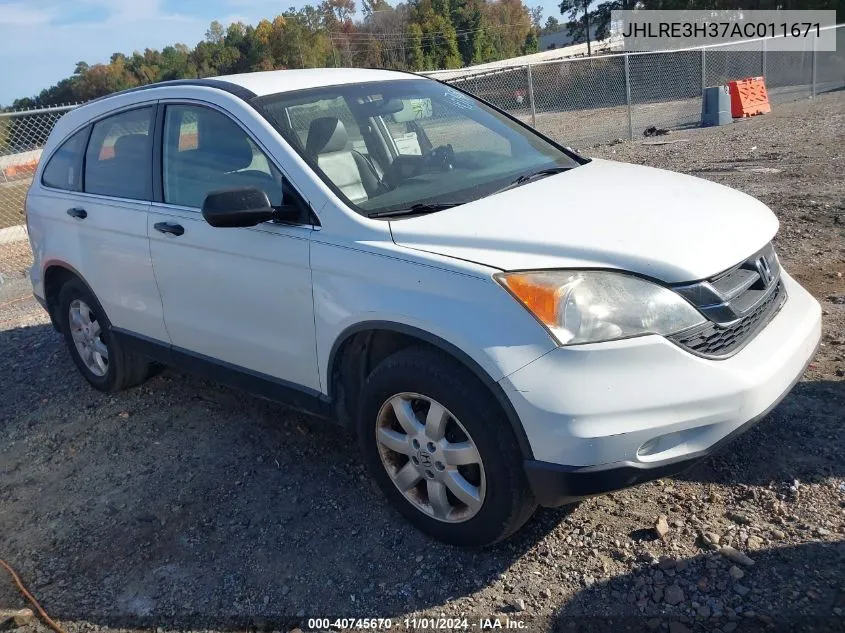 2010 Honda Cr-V Lx VIN: JHLRE3H37AC011671 Lot: 40745670