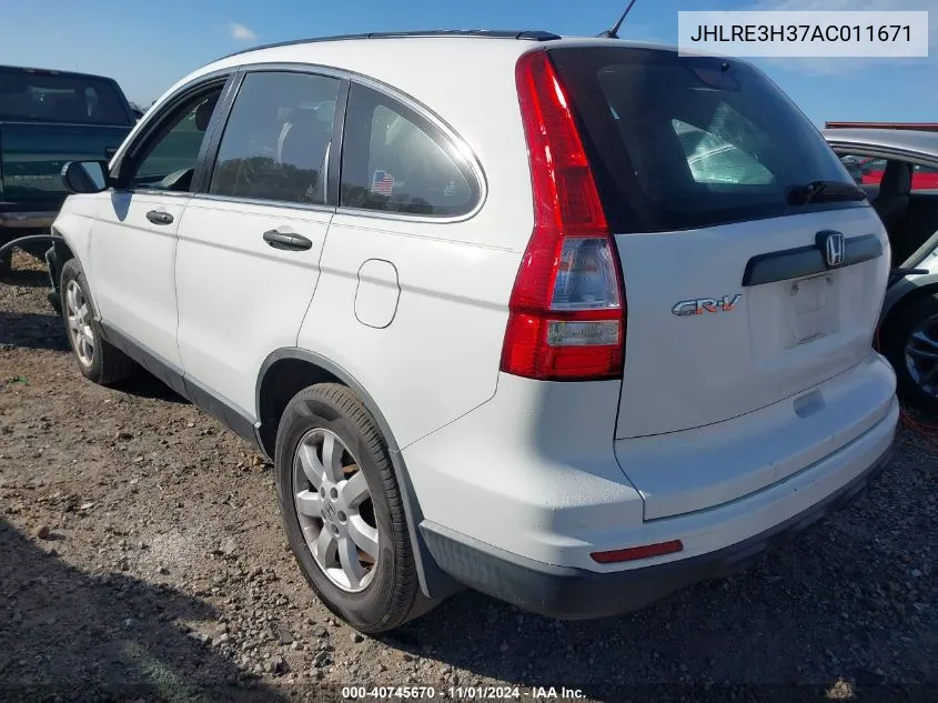 2010 Honda Cr-V Lx VIN: JHLRE3H37AC011671 Lot: 40745670