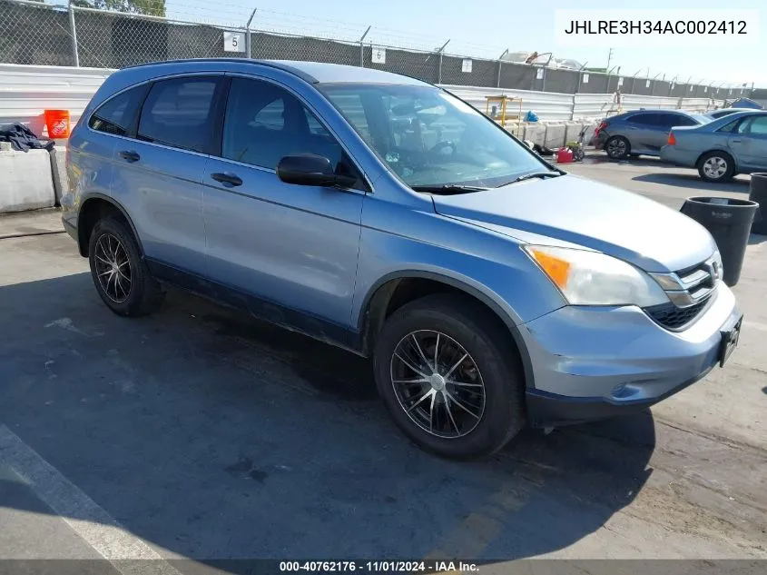 2010 Honda Cr-V Lx VIN: JHLRE3H34AC002412 Lot: 40762176