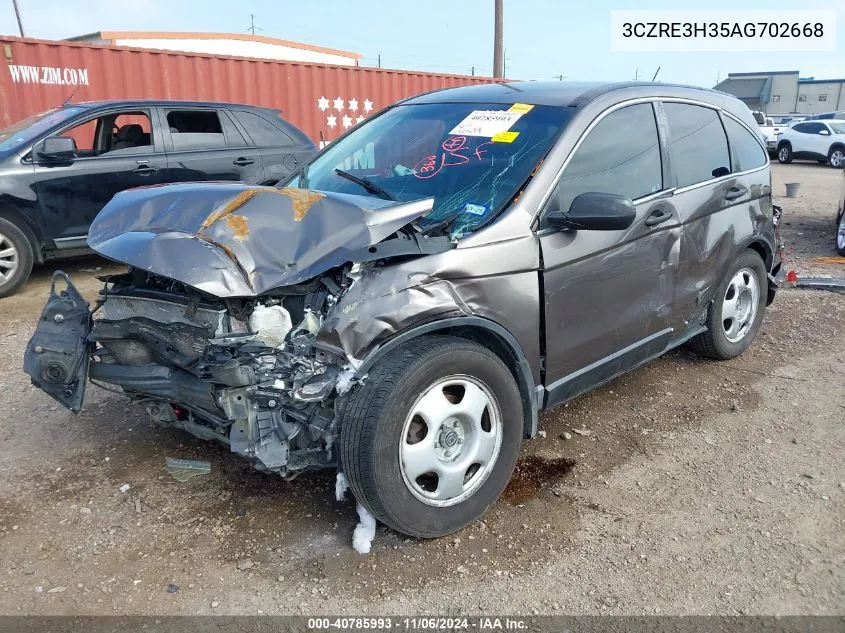 2010 Honda Cr-V Lx VIN: 3CZRE3H35AG702668 Lot: 40785993