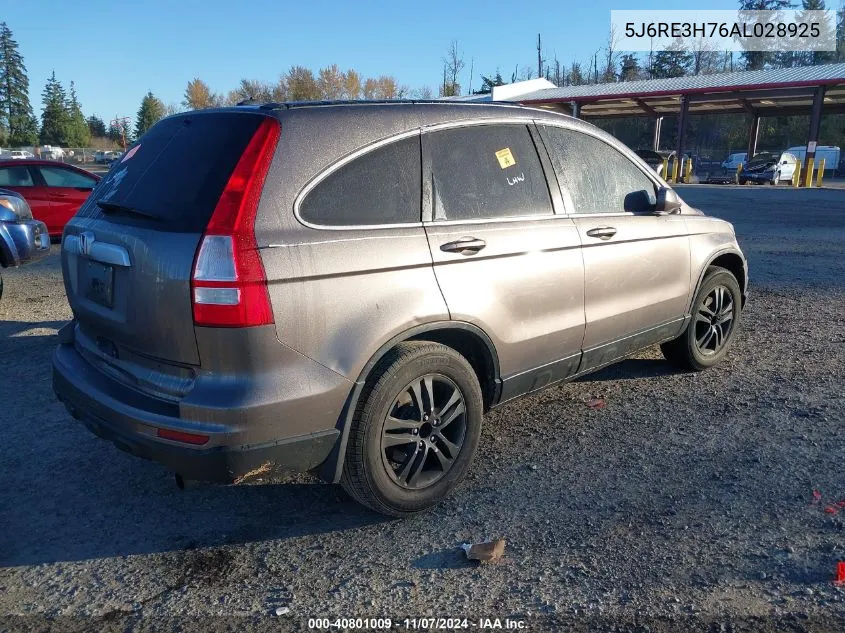 2010 Honda Cr-V Ex-L VIN: 5J6RE3H76AL028925 Lot: 40801009