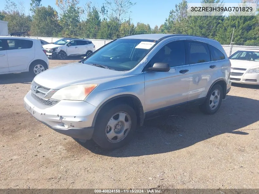 2010 Honda Cr-V Lx VIN: 3CZRE3H39AG701829 Lot: 40824158