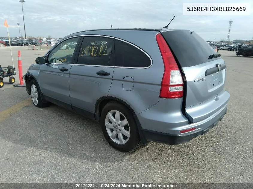 2011 Honda Cr-V Lx VIN: 5J6RE4H3XBL826669 Lot: 20179282