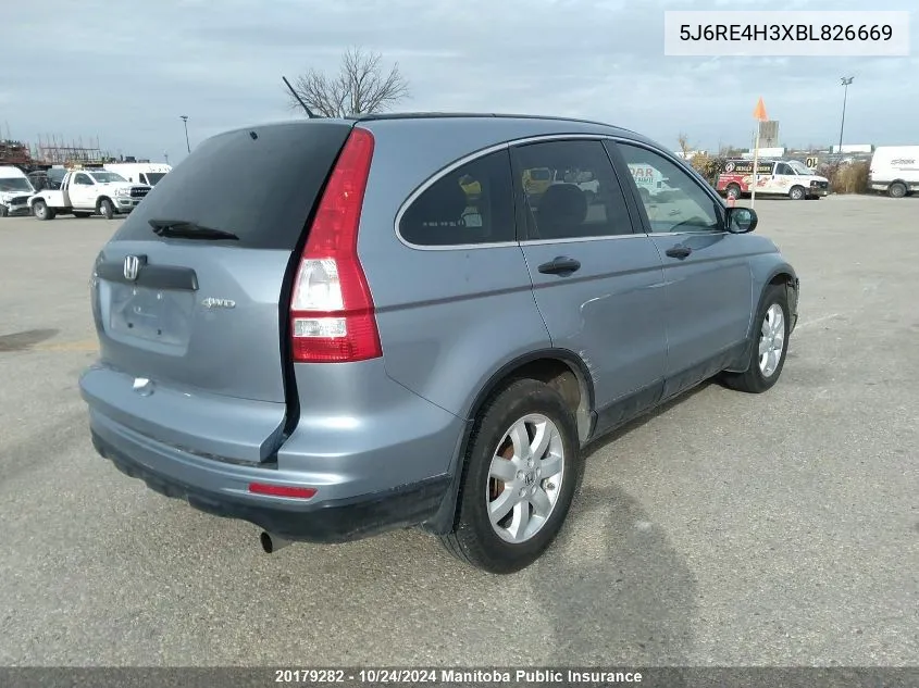 2011 Honda Cr-V Lx VIN: 5J6RE4H3XBL826669 Lot: 20179282