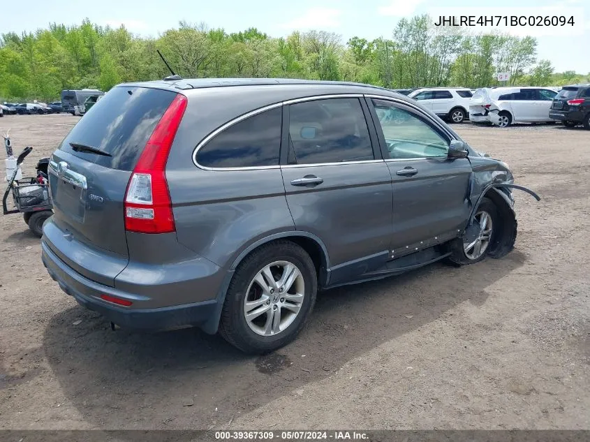 2011 Honda Cr-V Ex-L VIN: JHLRE4H71BC026094 Lot: 39367309