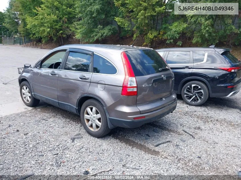 2011 Honda Cr-V Se VIN: 5J6RE4H40BL049346 Lot: 40022555