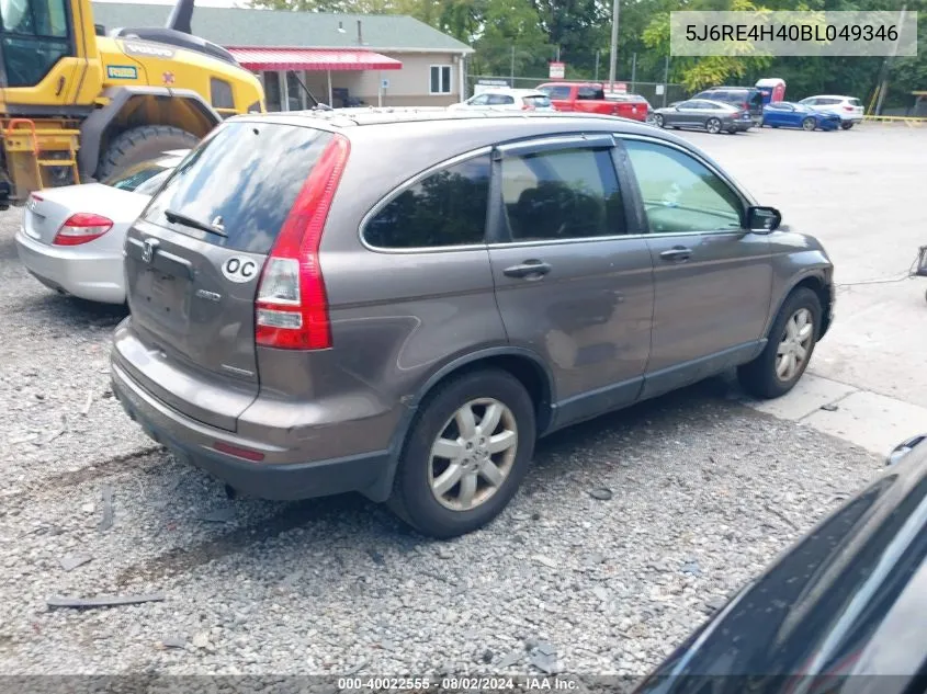 2011 Honda Cr-V Se VIN: 5J6RE4H40BL049346 Lot: 40022555