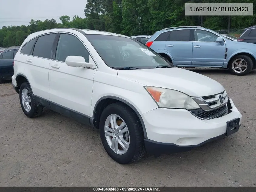 2011 Honda Cr-V Ex-L VIN: 5J6RE4H74BL063423 Lot: 40432480