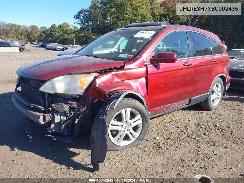 2011 Honda Cr-V Ex-L VIN: JHLRE3H7XBC002435 Lot: 40542645