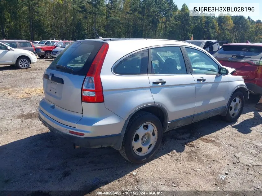 2011 Honda Cr-V Lx VIN: 5J6RE3H3XBL028196 Lot: 40596452