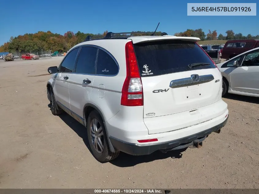 2011 Honda Cr-V Ex VIN: 5J6RE4H57BL091926 Lot: 40674585