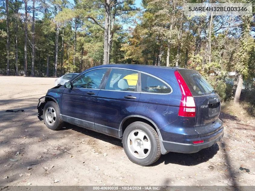 2011 Honda Cr-V Lx VIN: 5J6RE4H32BL003346 Lot: 40690035