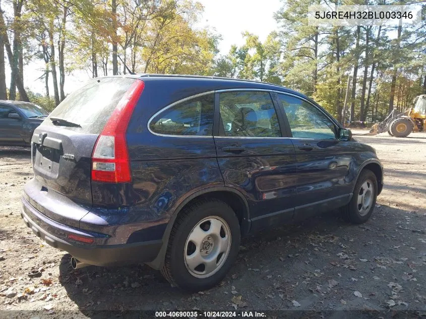 2011 Honda Cr-V Lx VIN: 5J6RE4H32BL003346 Lot: 40690035