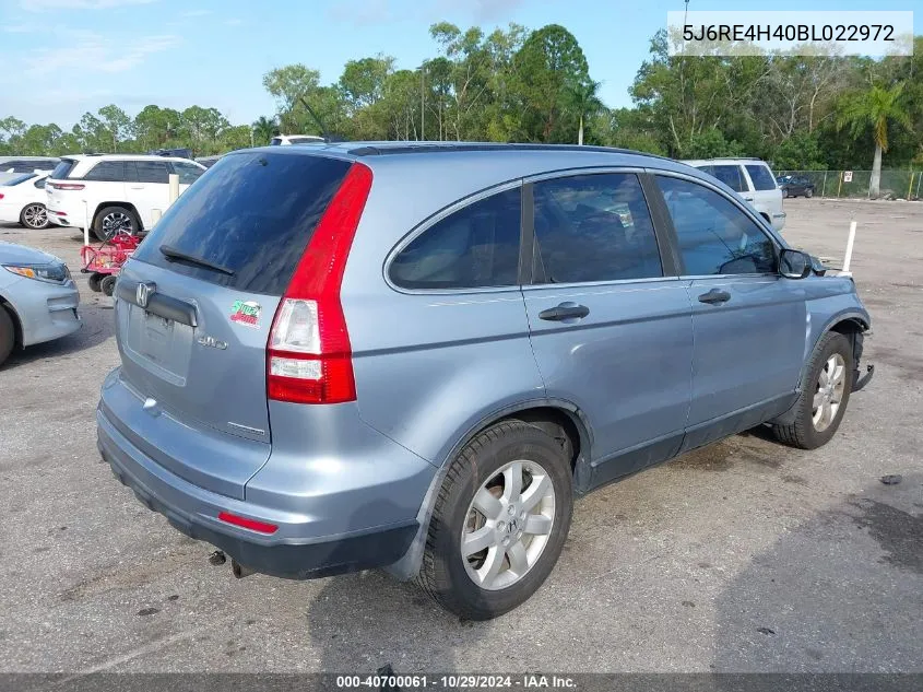 2011 Honda Cr-V Se VIN: 5J6RE4H40BL022972 Lot: 40700061