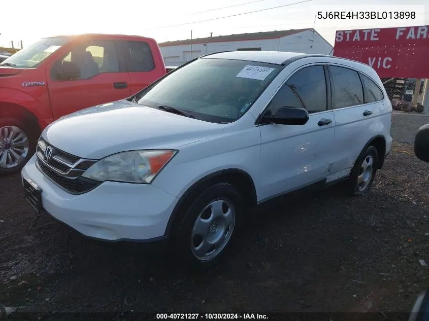 2011 Honda Cr-V Lx VIN: 5J6RE4H33BL013898 Lot: 40721227