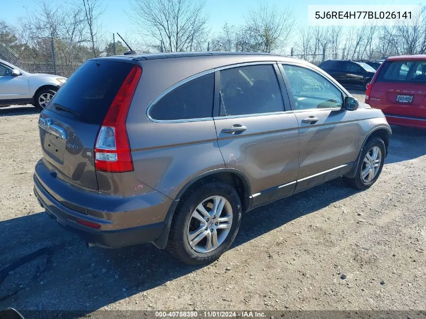 2011 Honda Cr-V Ex-L VIN: 5J6RE4H77BL026141 Lot: 40758390