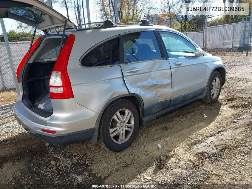 2011 Honda Cr-V Ex-L VIN: 5J6RE4H72BL039685 Lot: 40783870